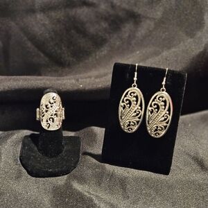 Paparazzi Silver Ring and Earring Set with Swirl Accents
